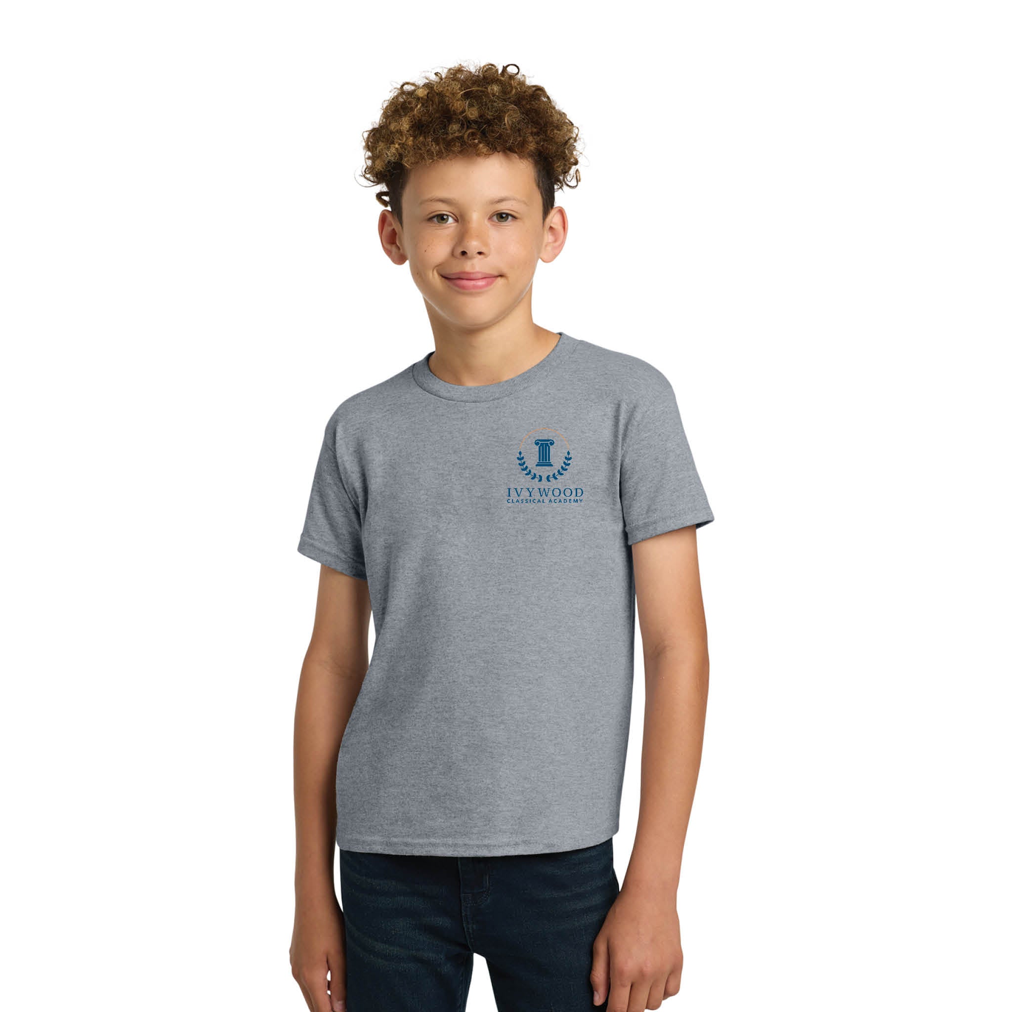 Heather Gray Youth Tee with Ivywood Crest