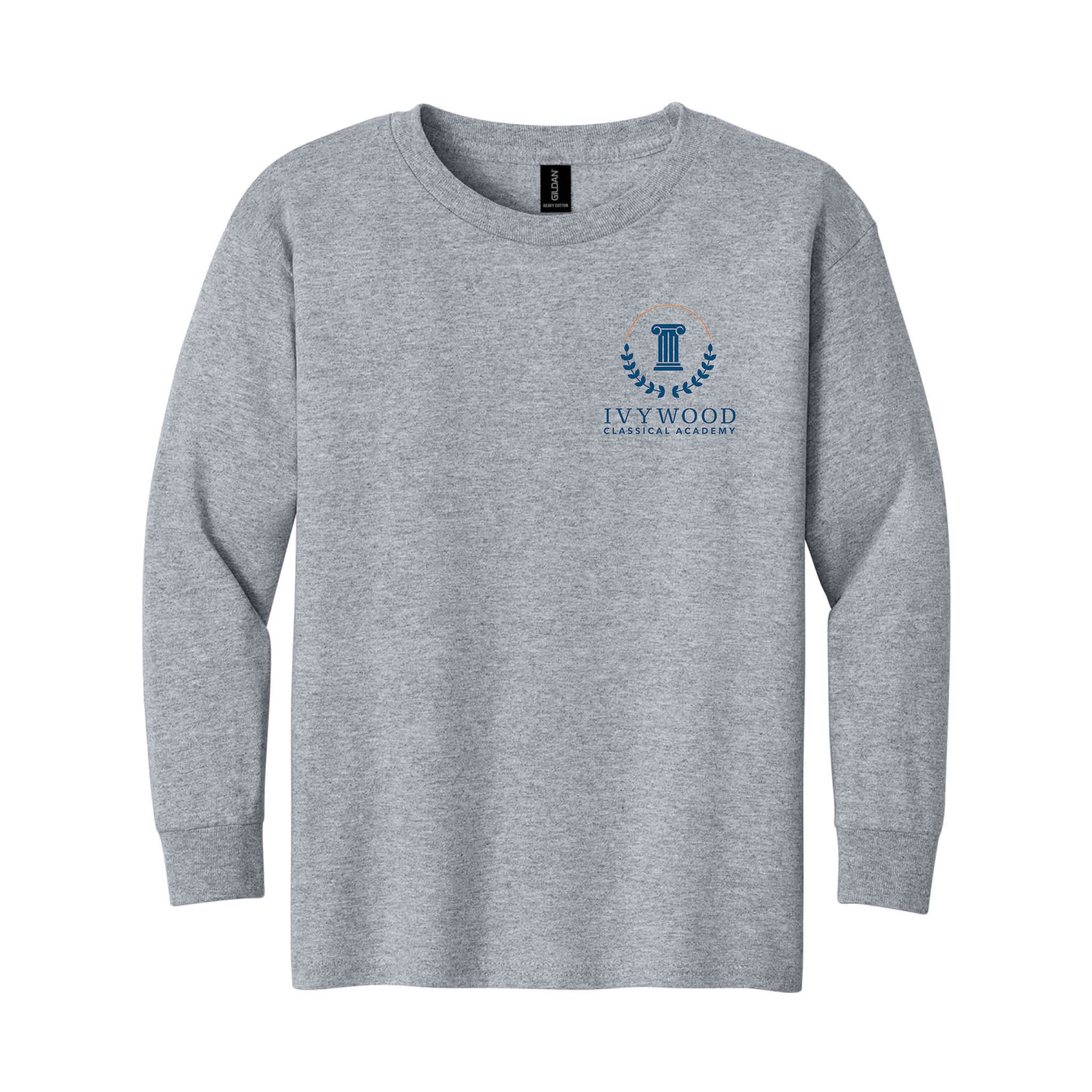 Heather Gray Youth Long-Sleeve Tee with Ivywood Crest