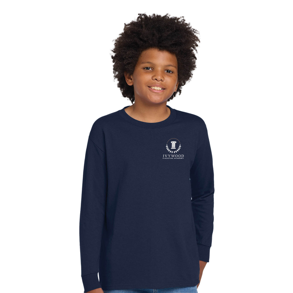Navy Youth Long-Sleeve Tee with Ivywood Crest