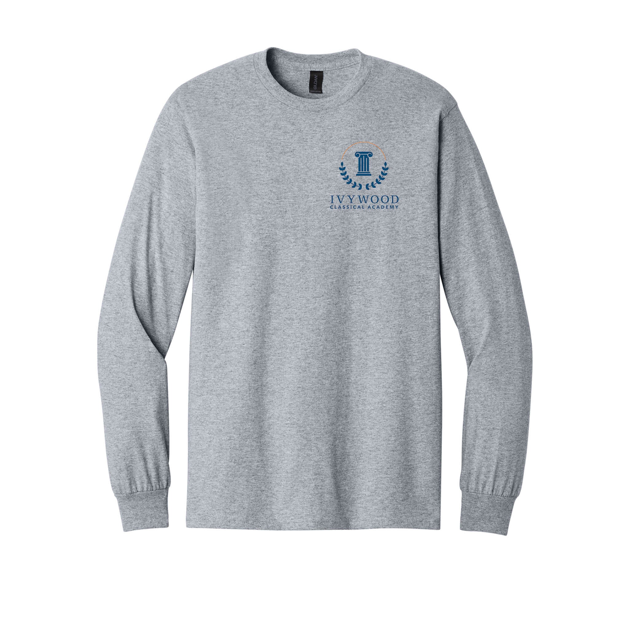 Heather Gray Adult Long-Sleeve Tee with Ivywood Crest