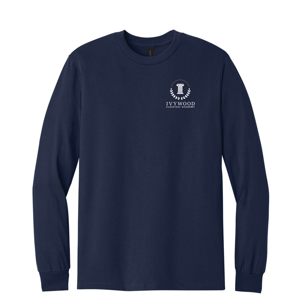 Navy Adult Long-Sleeve Tee with Ivywood Crest