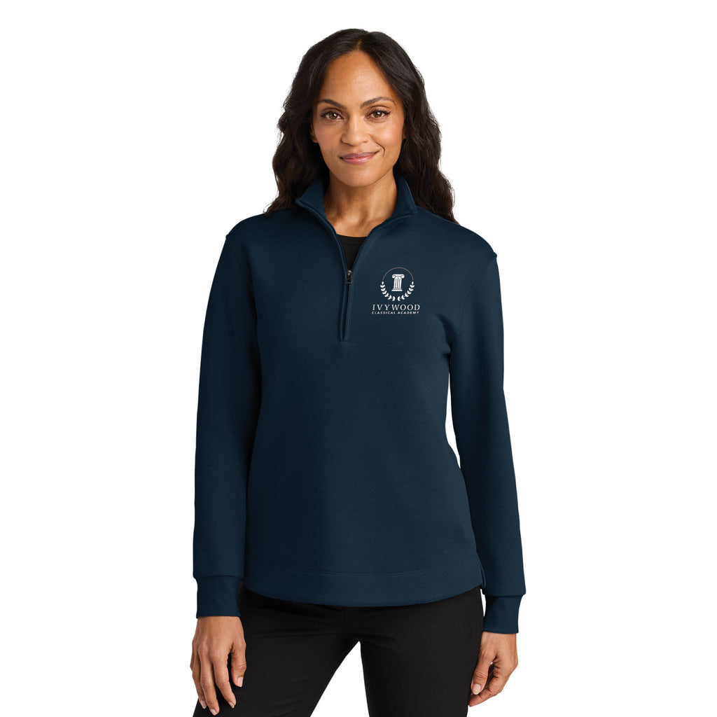 Women's Quarter-Zip Double Pique Pullover with Ivywood Crest