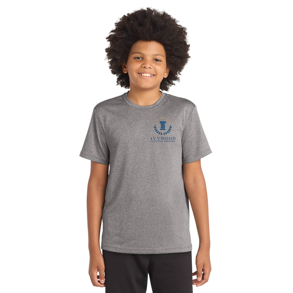 Heather Gray Youth Dry-fit T with Ivywood Crest