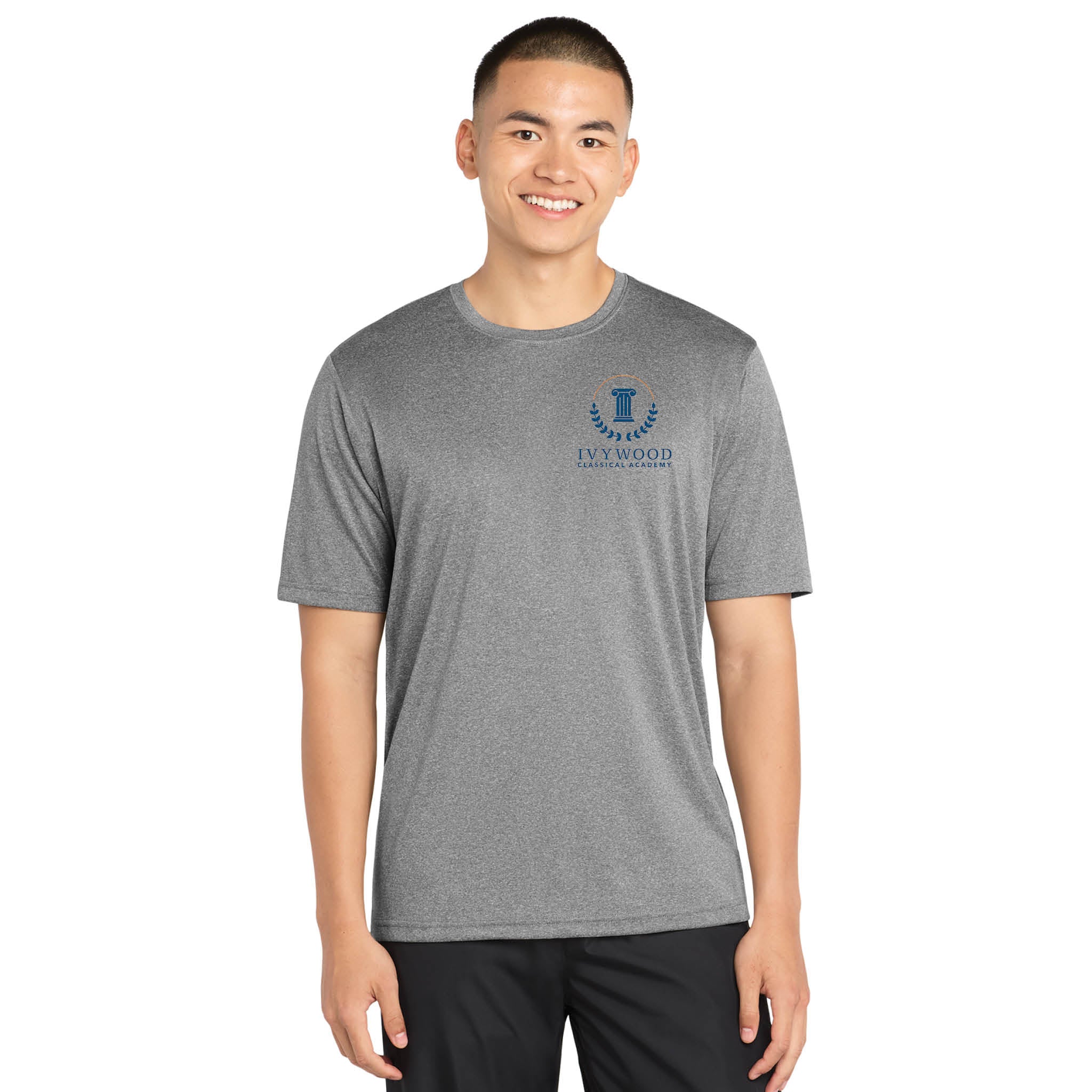 Heather Gray Adult Dry-fit T with Ivywood Crest