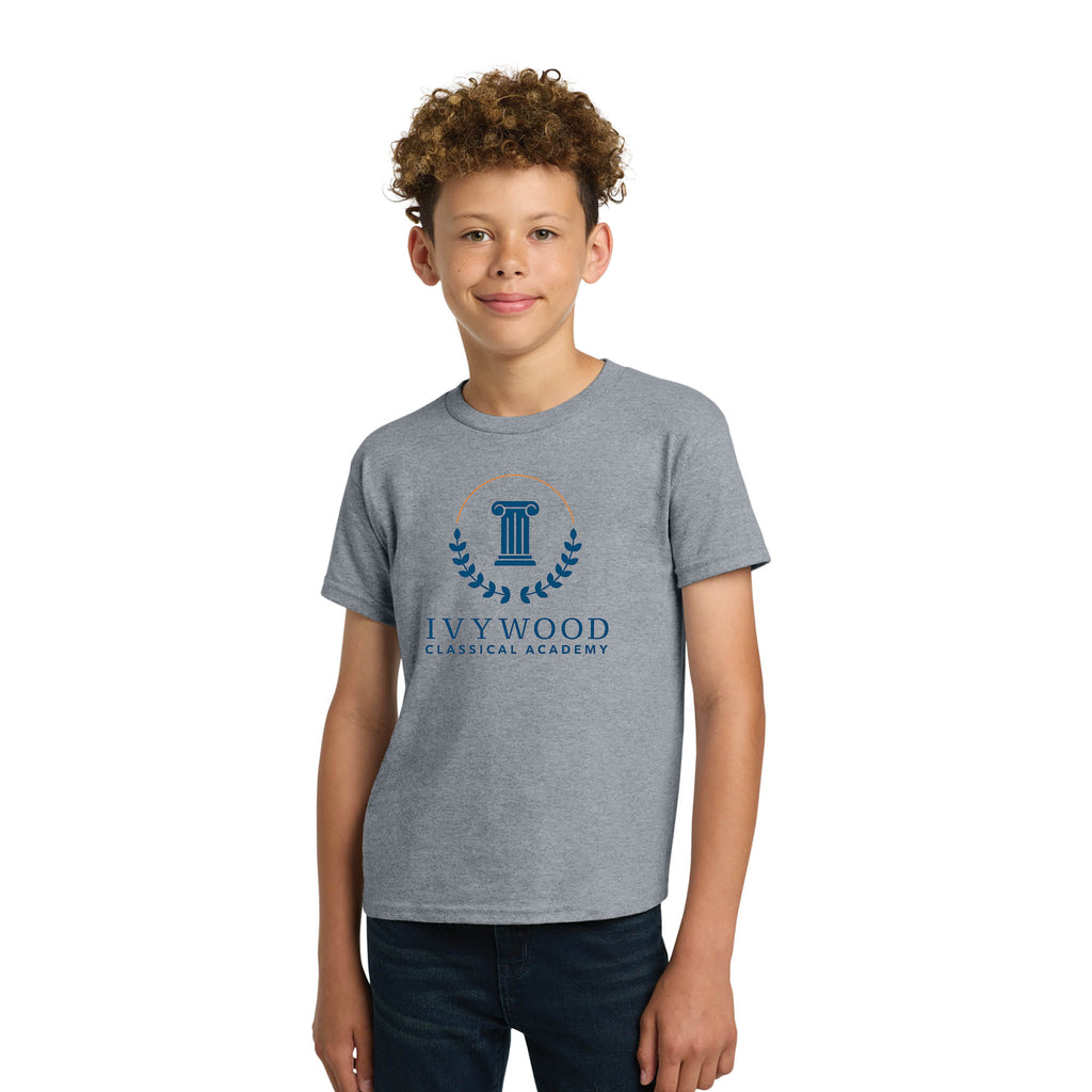 Heather Gray Youth Tee with Ivywood Crest (Full Front)