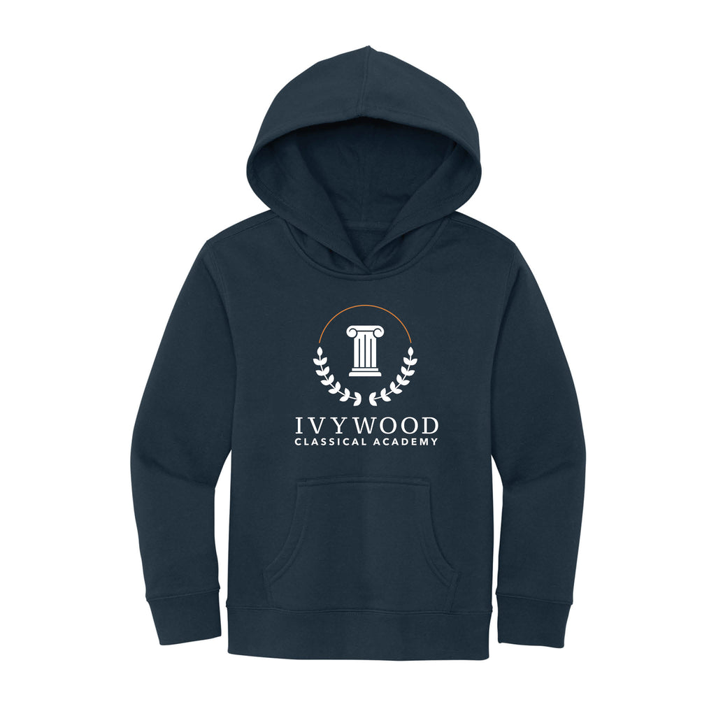 Navy Youth Hooded Sweatshirt with Ivywood Crest (Full Front)
