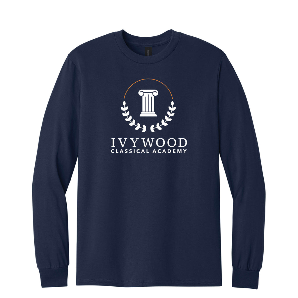 Navy Adult Long-Sleeve Tee with Ivywood Crest (Full Front)