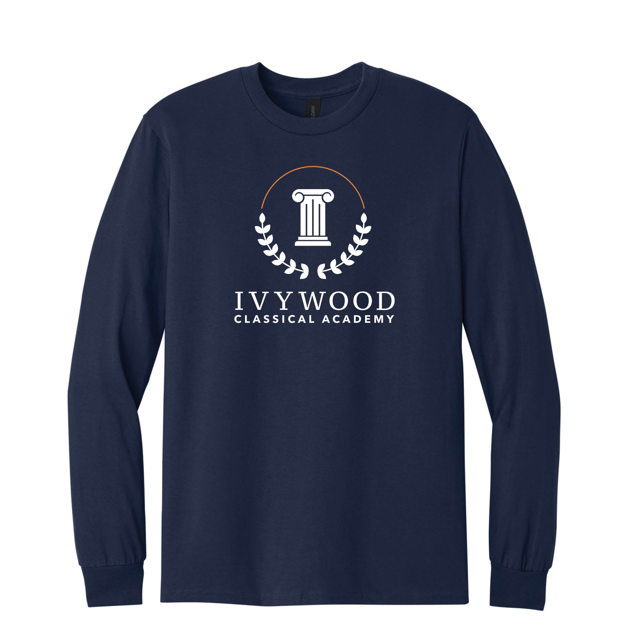 Navy Adult Long-Sleeve Tee with Ivywood Crest (Full Front)