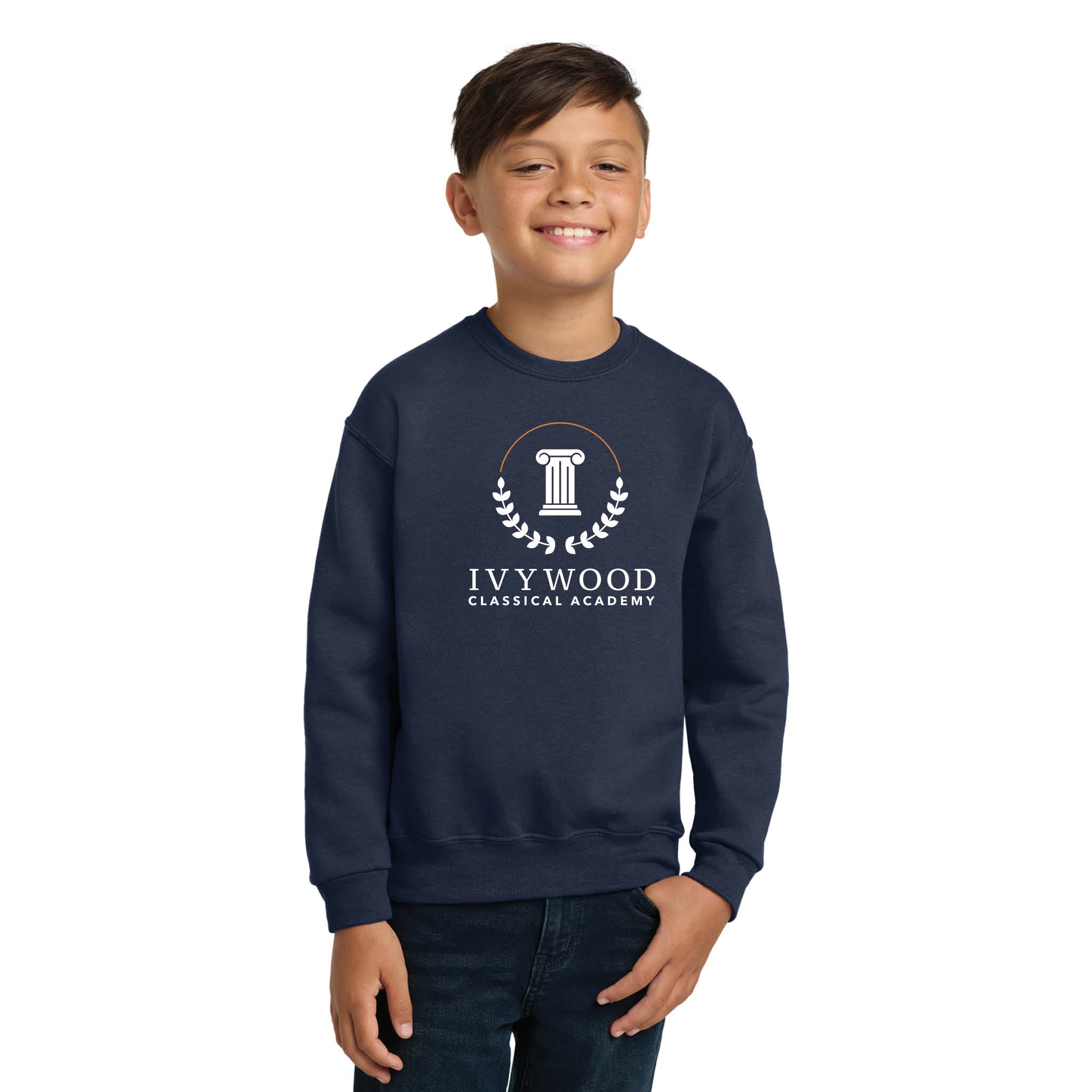 Youth Crew Neck Sweatshirt with Ivywood Crest (Full Front)