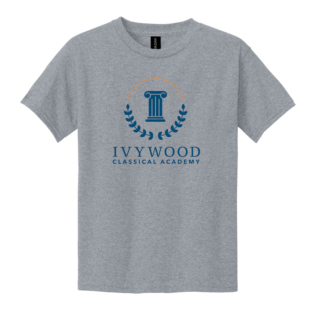 Heather Gray Youth Tee with Ivywood Crest (Full Front)