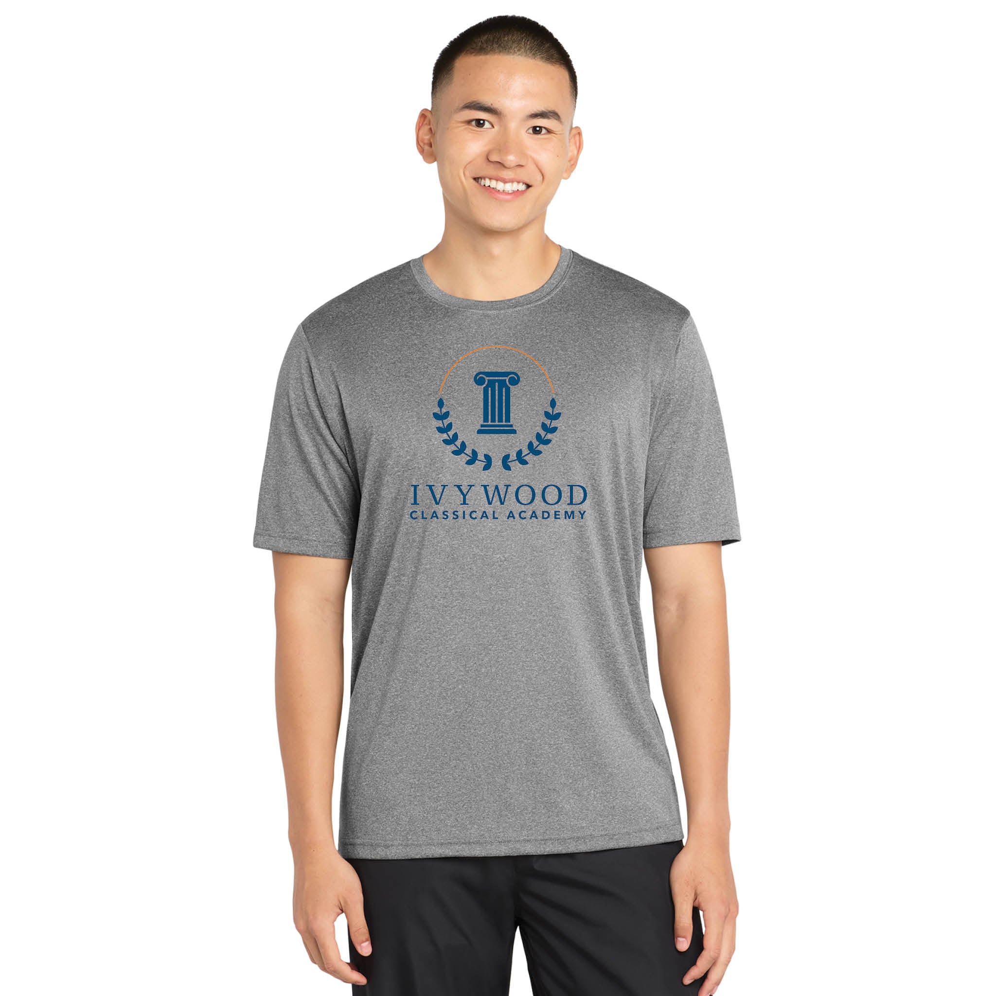 Heather Gray Adult Dry-fit T with Ivywood Crest (Full Front)