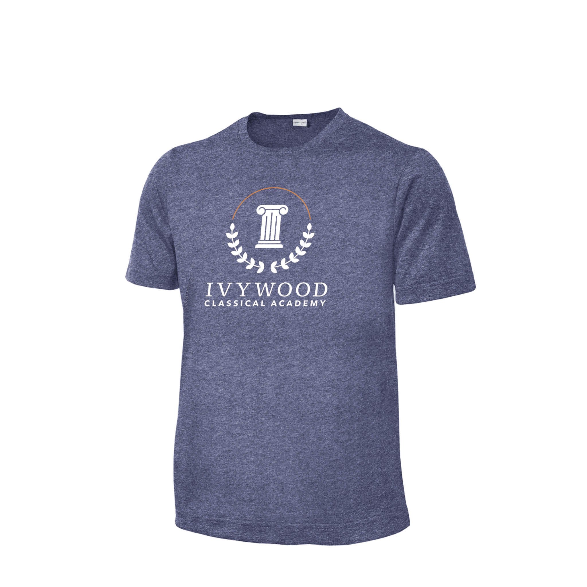 Heather Blue Youth Dry-fit T with Ivywood Crest (Full Front)