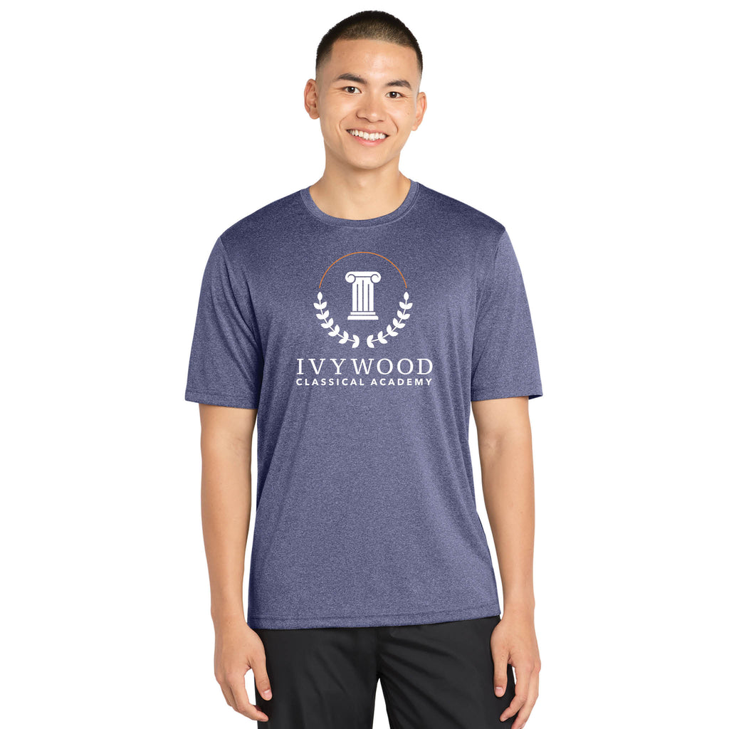 Heather Blue Adult Dry-fit T with Ivywood Crest (Full Front)
