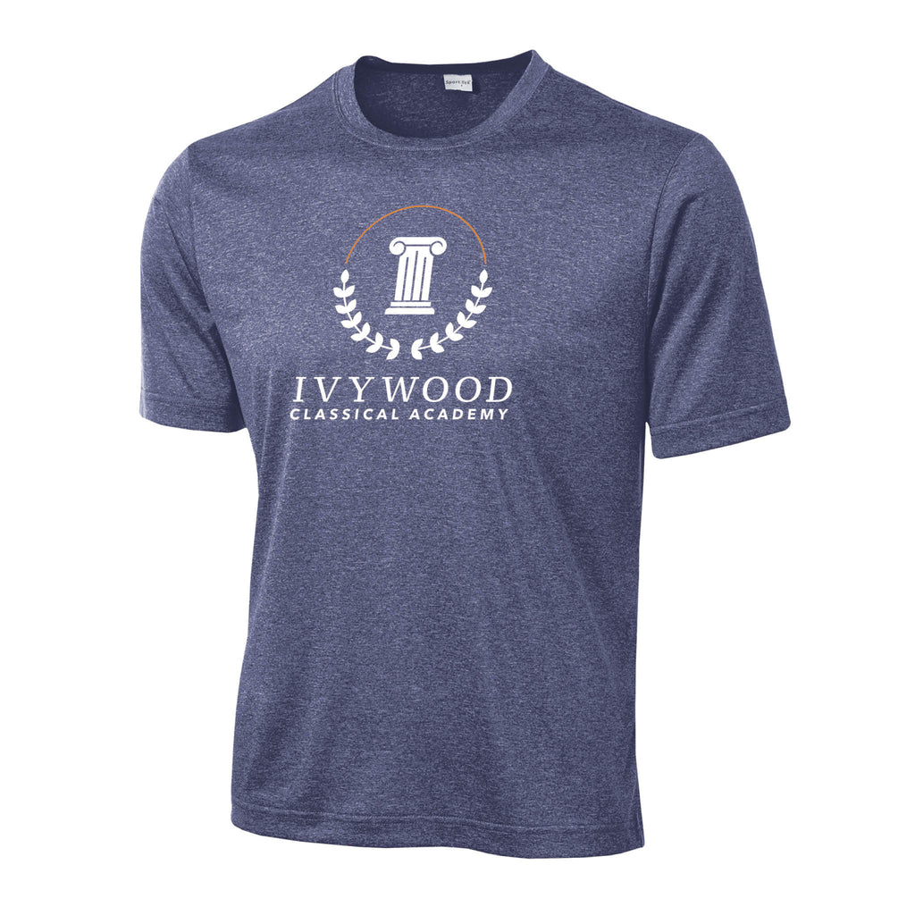 Heather Blue Adult Dry-fit T with Ivywood Crest (Full Front)