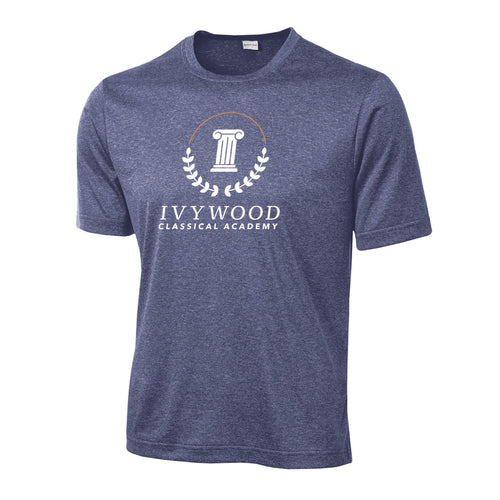 Heather Blue Adult Dry-fit T with Ivywood Crest (Full Front)