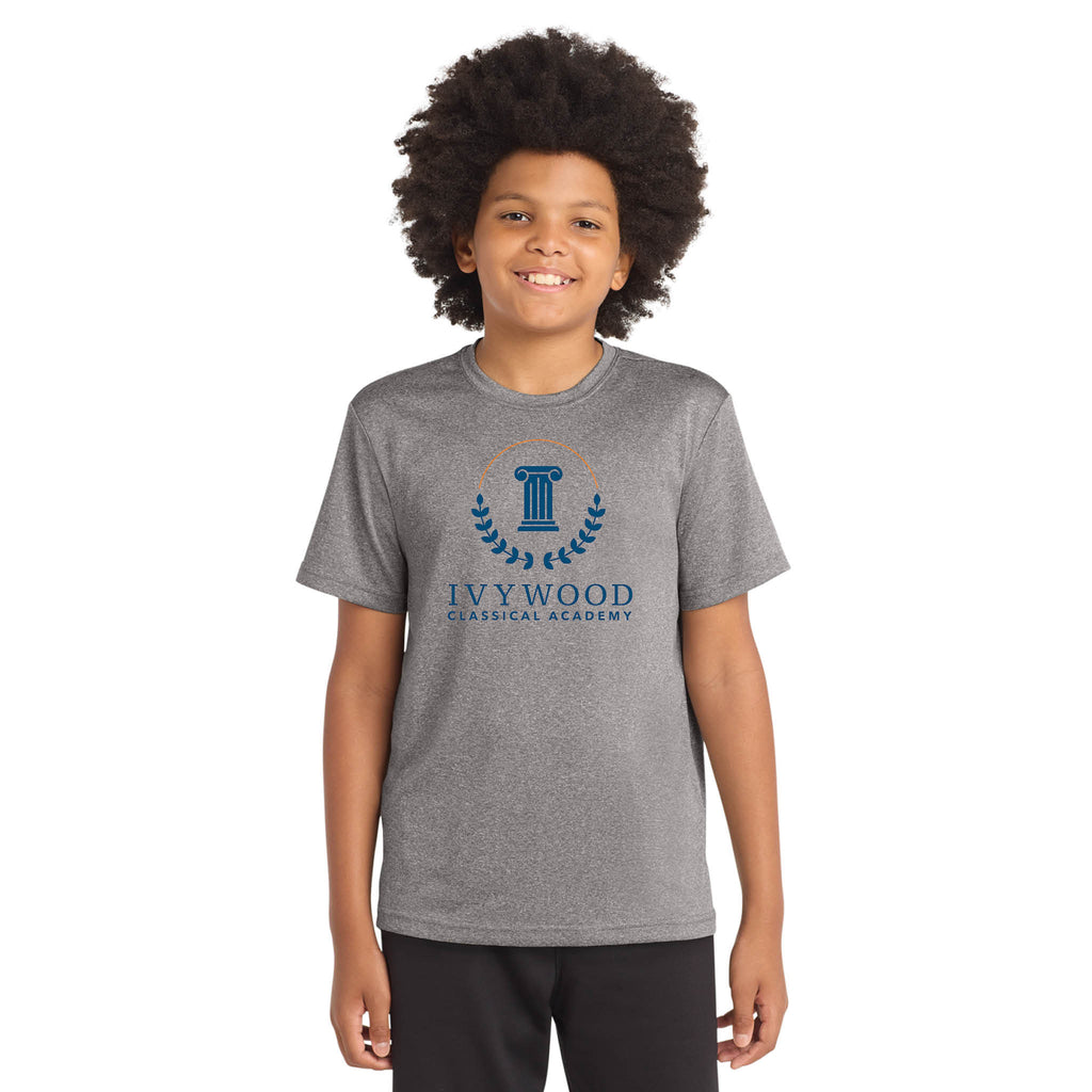 Heather Gray Youth Dry-fit T with Ivywood Crest (Full Front)